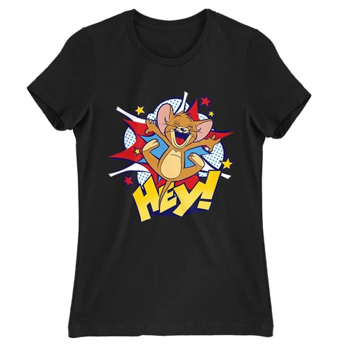Fekete Tom és Jerry női rövid ujjú póló - Hey