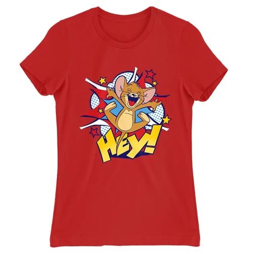 Piros Tom és Jerry női rövid ujjú póló - Hey