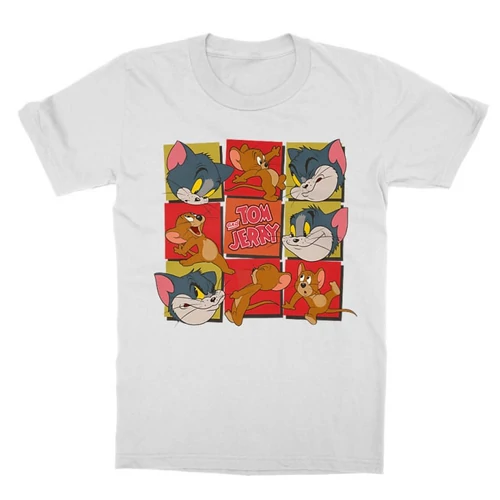 Fehér Tom és Jerry gyerek rövid ujjú póló - Retro