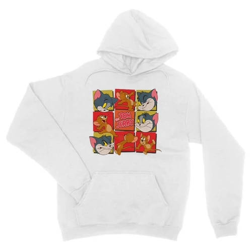 Fehér Tom és Jerry unisex kapucnis pulóver - Retro