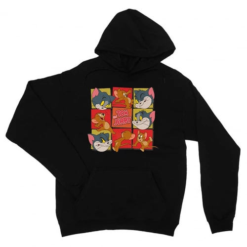 Fekete Tom és Jerry unisex kapucnis pulóver - Retro