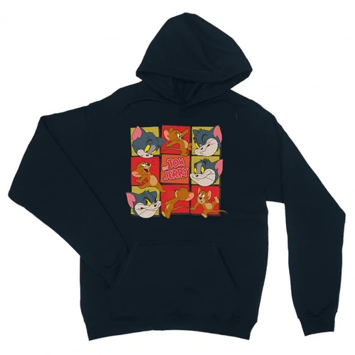 Sötétkék Tom és Jerry unisex kapucnis pulóver - Retro