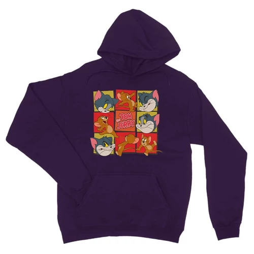 Sötétlila Tom és Jerry unisex kapucnis pulóver - Retro
