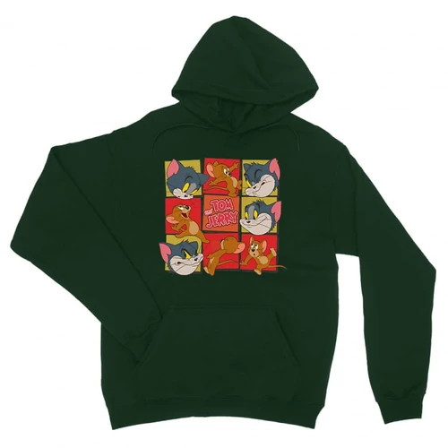 Sötétzöld Tom és Jerry unisex kapucnis pulóver - Retro