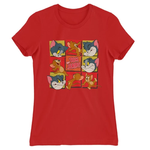 Piros Tom és Jerry női rövid ujjú póló - Retro