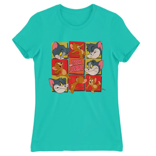 Türkiz Tom és Jerry női rövid ujjú póló - Retro