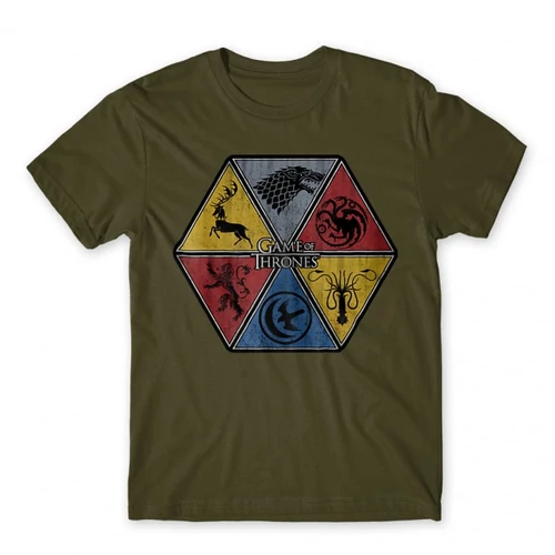 Khaki Trónok harca férfi rövid ujjú póló - Game of Thrones Kingdoms