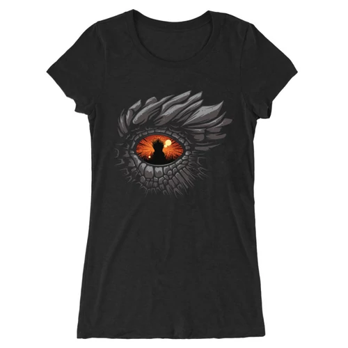 Fekete Sárkányok háza női hosszított póló - Dragon Eye