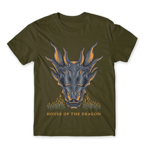 Khaki Sárkányok háza férfi póló - Dragon Head