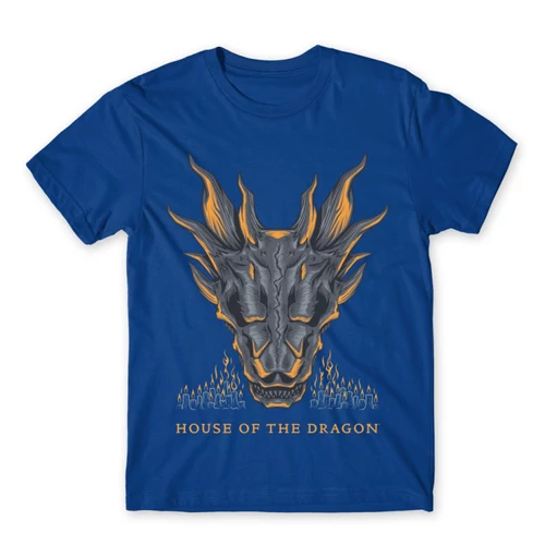 Királykék Sárkányok háza férfi póló - Dragon Head