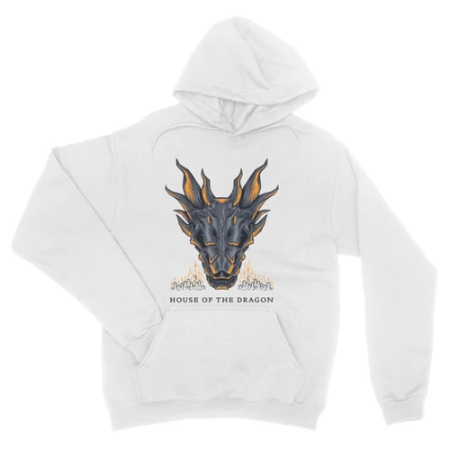 Fehér Sárkányok háza unisex kapucnis pulóver - Dragon Head