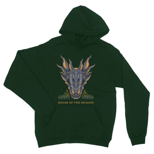 Sötétzöld Sárkányok háza unisex kapucnis pulóver - Dragon Head