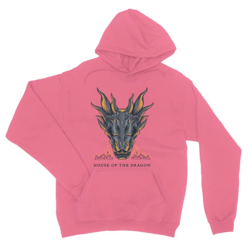 Világos rózsaszín Sárkányok háza unisex kapucnis pulóver - Dragon Head