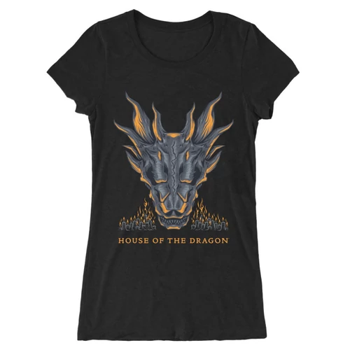Fekete Sárkányok háza női hosszított póló - Dragon Head