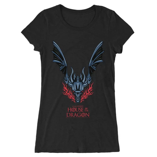 Fekete Sárkányok háza női hosszított póló - Dragon Logo