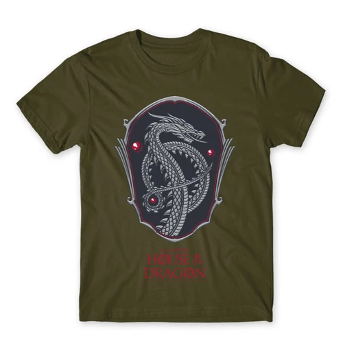 Khaki Sárkányok háza férfi póló - Dragon Shield