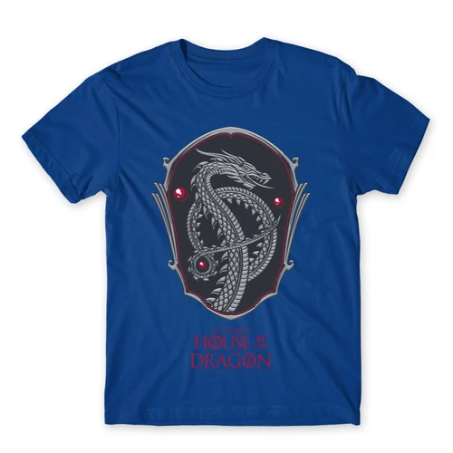 Királykék Sárkányok háza férfi póló - Dragon Shield