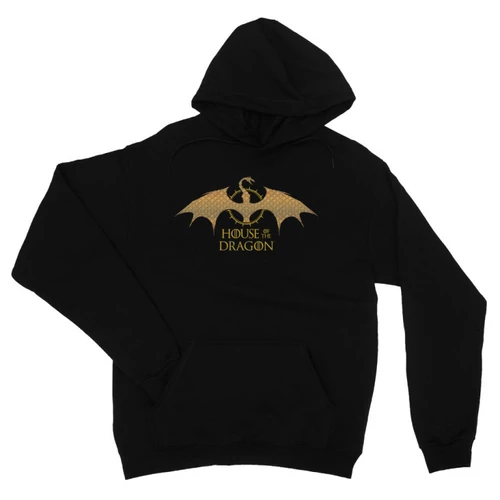Fekete Sárkányok háza unisex kapucnis pulóver - Gold Dragon