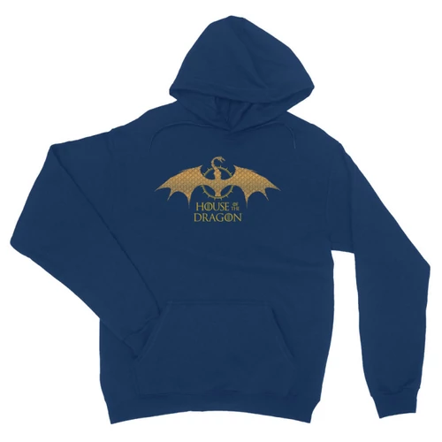 Királykék Sárkányok háza unisex kapucnis pulóver - Gold Dragon