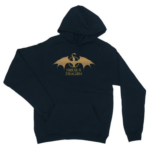 Sötétkék Sárkányok háza unisex kapucnis pulóver - Gold Dragon