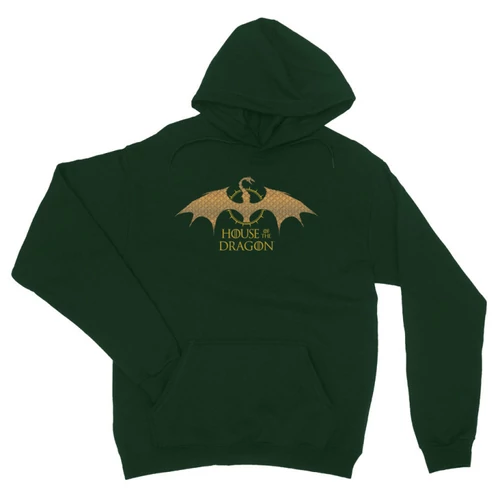 Sötétzöld Sárkányok háza unisex kapucnis pulóver - Gold Dragon