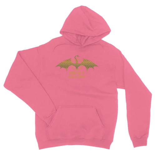 Világos rózsaszín Sárkányok háza unisex kapucnis pulóver - Gold Dragon