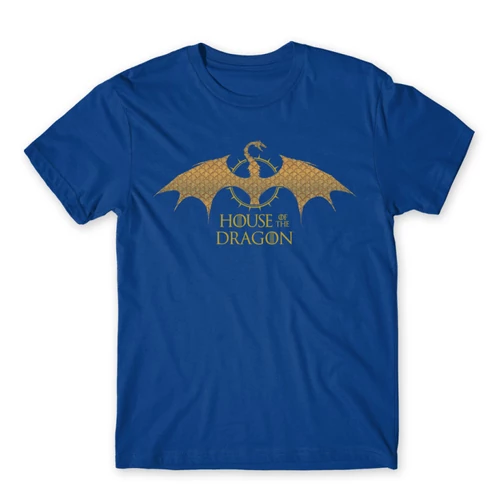 Királykék Sárkányok háza férfi póló - Gold Dragon