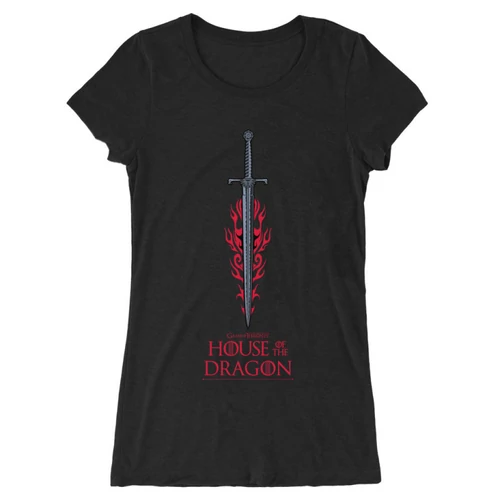 Fekete Sárkányok háza női hosszított póló - House of the Dragon Sword