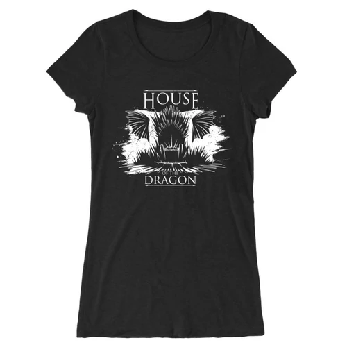 Fekete Sárkányok háza női hosszított póló - Iron Throne Monochrome