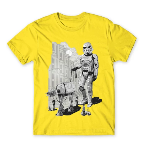 Citromsárga Star Wars férfi rövid ujjú póló - Rohamosztagos és a lépegető