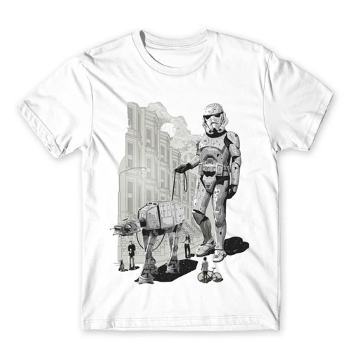 Fehér Star Wars férfi rövid ujjú póló - Rohamosztagos és a lépegető