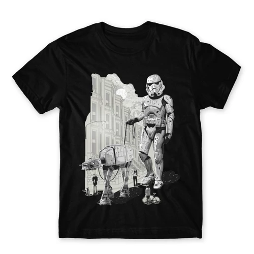 Fekete Star Wars férfi rövid ujjú póló - Rohamosztagos és a lépegető