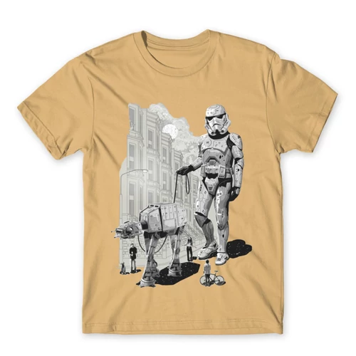 Homok Star Wars férfi rövid ujjú póló - Rohamosztagos és a lépegető