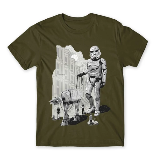 Khaki Star Wars férfi rövid ujjú póló - Rohamosztagos és a lépegető