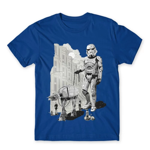 Királykék Star Wars férfi rövid ujjú póló - Rohamosztagos és a lépegető