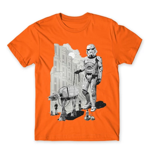 Narancs Star Wars férfi rövid ujjú póló - Rohamosztagos és a lépegető