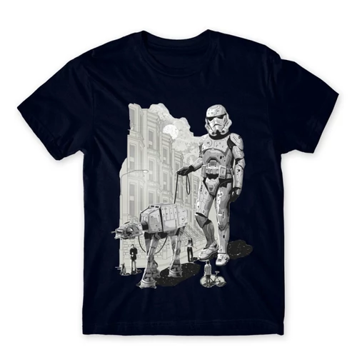 Sötétkék Star Wars férfi rövid ujjú póló - Rohamosztagos és a lépegető