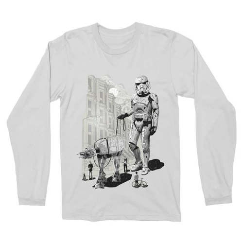 Fehér Star Wars férfi hosszú ujjú póló - Rohamosztagos és a lépegető