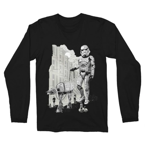 Fekete Star Wars férfi hosszú ujjú póló - Rohamosztagos és a lépegető