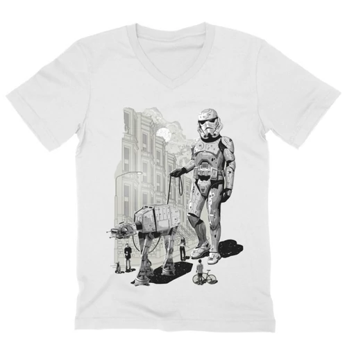 Fehér Star Wars férfi V-nyakú póló - Rohamosztagos és a lépegető