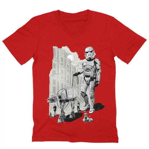 Piros Star Wars férfi V-nyakú póló - Rohamosztagos és a lépegető
