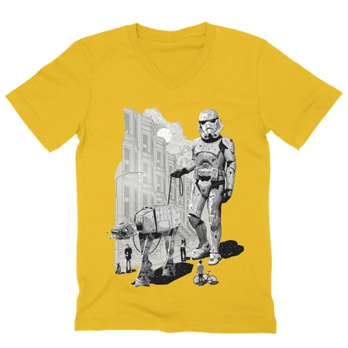 Sárga Star Wars férfi V-nyakú póló - Rohamosztagos és a lépegető