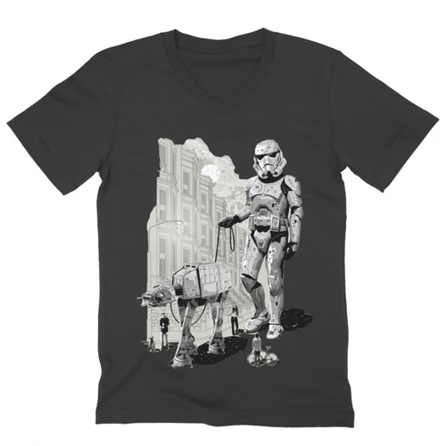 Sötétszürke Star Wars férfi V-nyakú póló - Rohamosztagos és a lépegető
