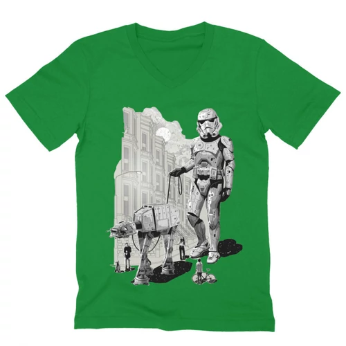 Zöld Star Wars férfi V-nyakú póló - Rohamosztagos és a lépegető
