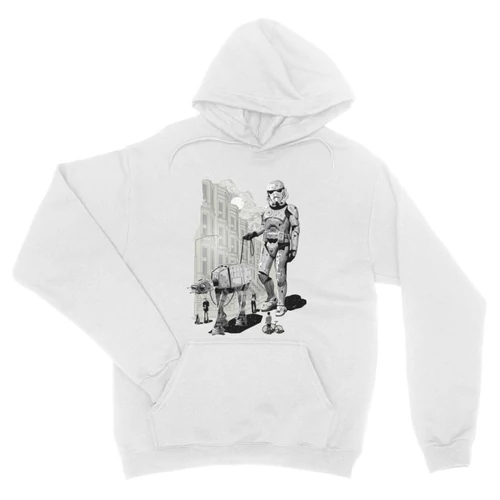 Fehér Star Wars unisex kapucnis pulóver - Darth Vader és a Halálcsillag