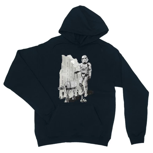 Sötétkék Star Wars unisex kapucnis pulóver - Rohamosztagos és a lépegető