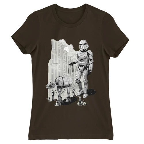 Barna Star Wars női rövid ujjú póló - Rohamosztagos és a lépegető