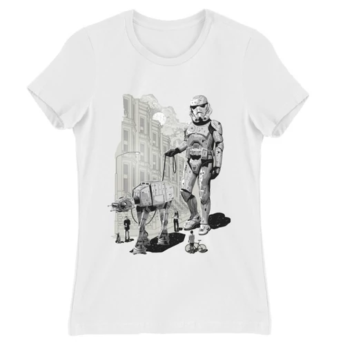 Fehér Star Wars női rövid ujjú póló - Rohamosztagos és a lépegető