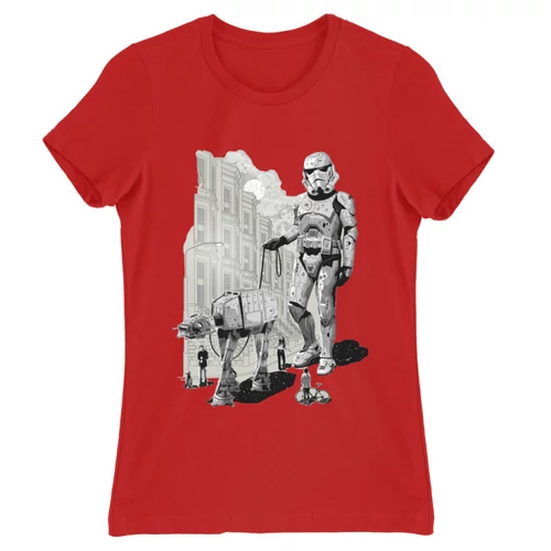 Piros Star Wars női rövid ujjú póló - Rohamosztagos és a lépegető