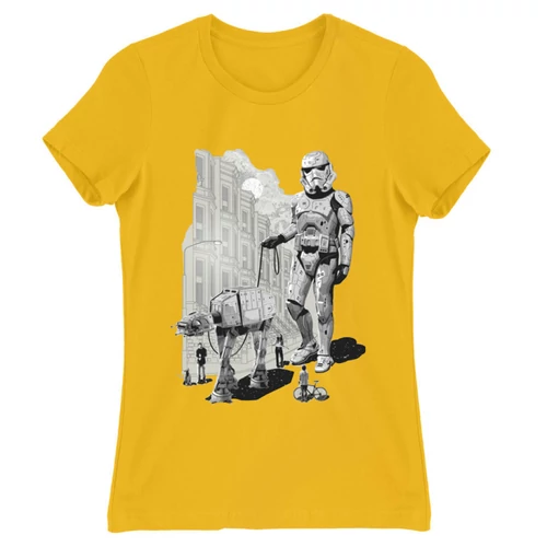 Sárga Star Wars női rövid ujjú póló - Rohamosztagos és a lépegető